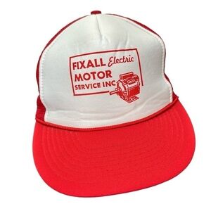 Vtg Nissin Red White Cap Trucker Hat Snap Back Fix All‎ Electric Motor Service